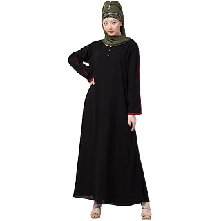 Black Casual abaya with piping at sleeves
